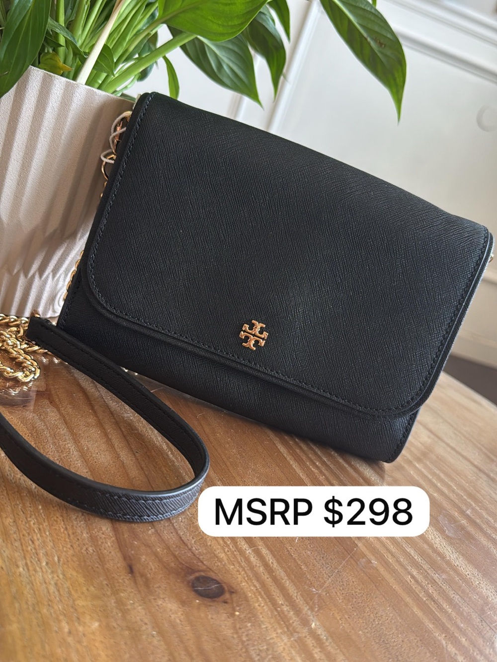 Tory Burch Black Saffiano Leather Chain Crossbody